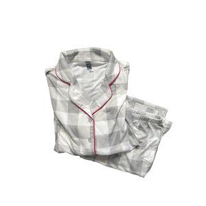 PJ Couture Grey Plaid Pajama Set With Red Piping Sparkle Buttons